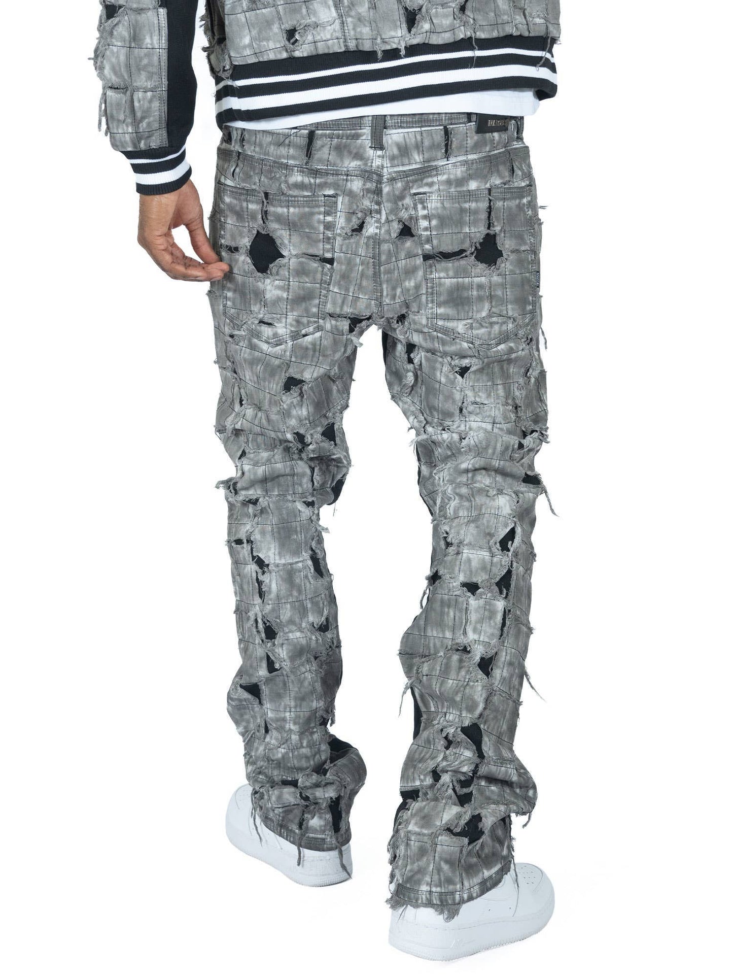 M1722 Positano Ripped Overlay Jeans - Black: BLACK / 36