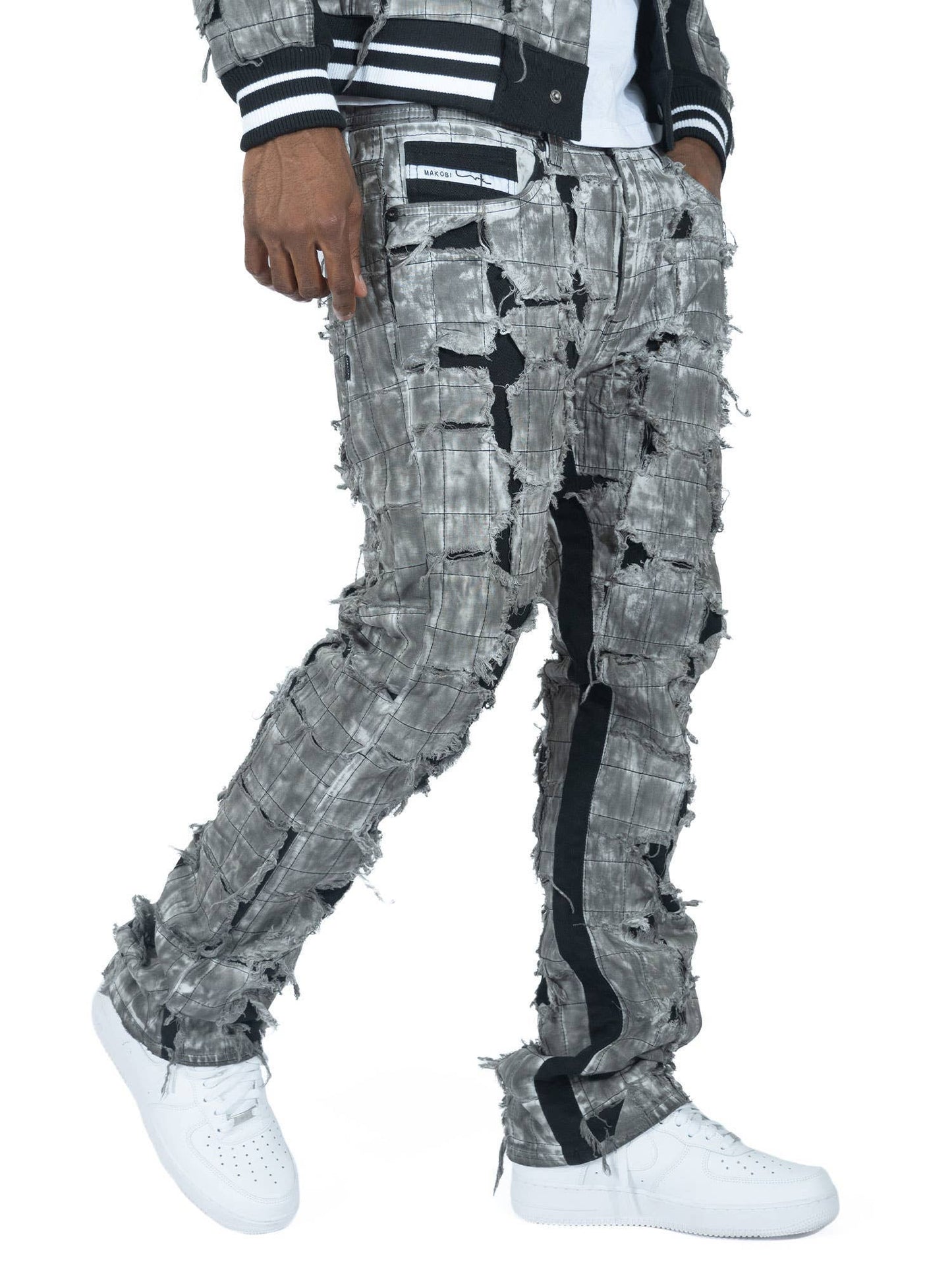 M1722 Positano Ripped Overlay Jeans - Black: BLACK / 40