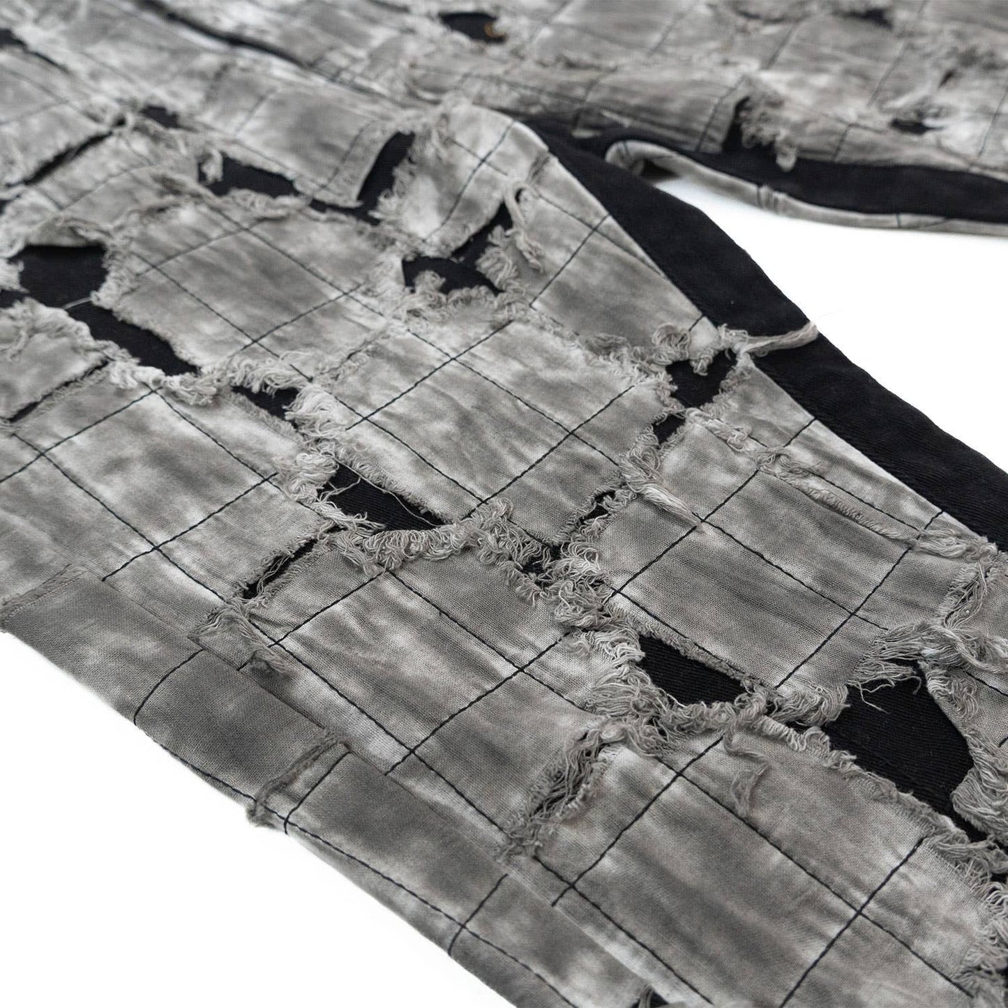 M1722 Positano Ripped Overlay Jeans - Black: BLACK / 36